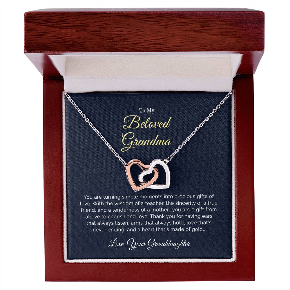 To My Beloved Grandma | Thank You - Interlocking Hearts necklace