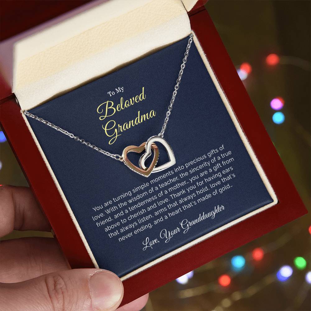 To My Beloved Grandma | Thank You - Interlocking Hearts necklace