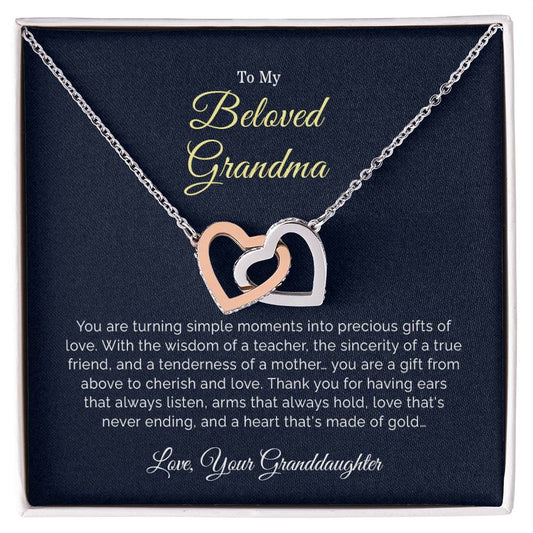 To My Beloved Grandma  | Thank You - Interlocking Hearts necklace
