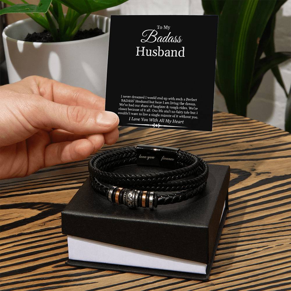 To My Badass Husband | I Love You With All My Heart - Men's "Love You Forever" Bracelet