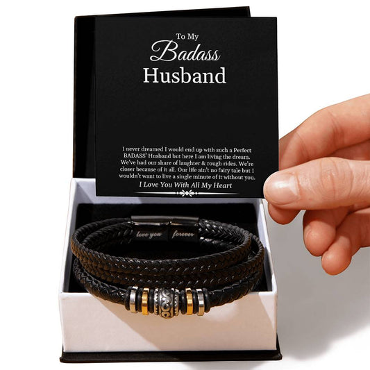 To My Badass Husband | I Love You With All My Heart - Men's "Love You Forever" Bracelet