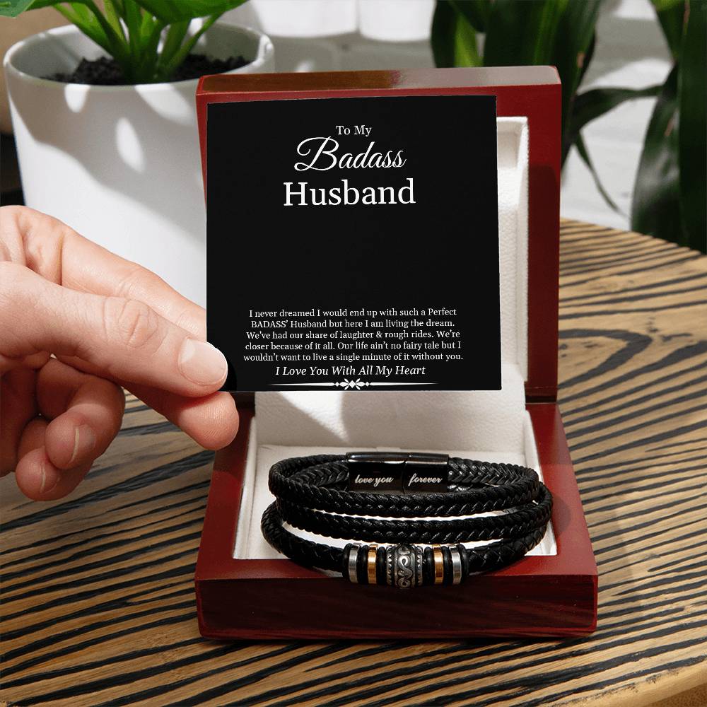 To My Badass Husband | I Love You With All My Heart - Men's "Love You Forever" Bracelet